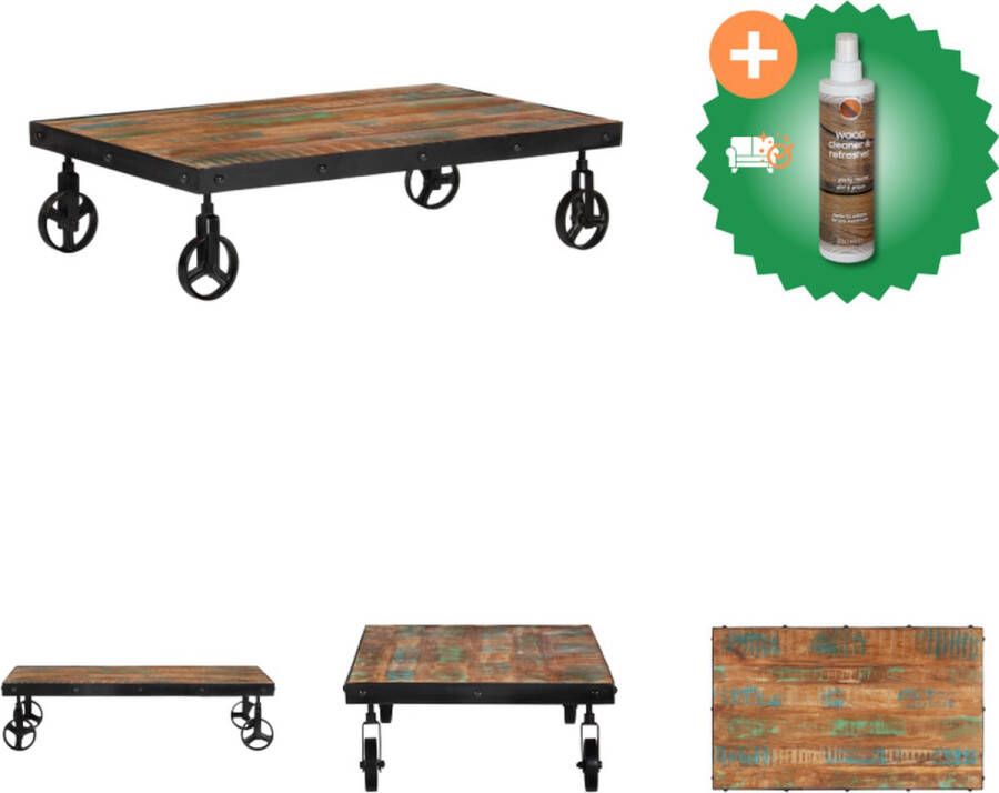 VidaXL Salontafel Recycled Hout 100 x 60 x 26 cm Wielen Uniek Tafel Inclusief Houtreiniger en verfrisser