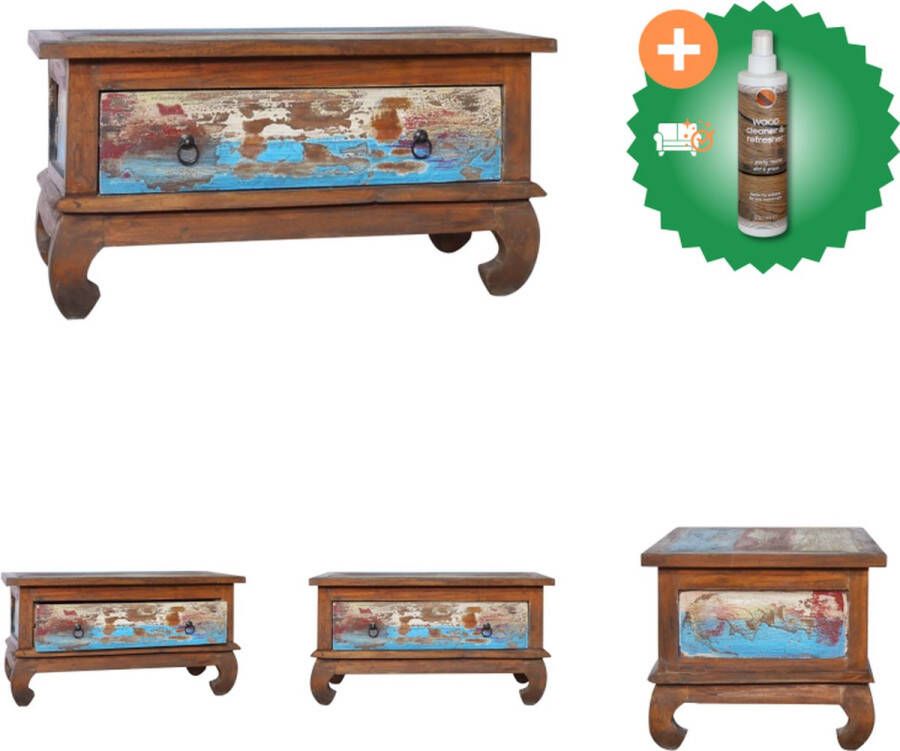 VidaXL Salontafel Retro Teakhout 80 x 50 x 40 cm Meerkleurig vintage patroon Tafel Inclusief Houtreiniger en verfrisser