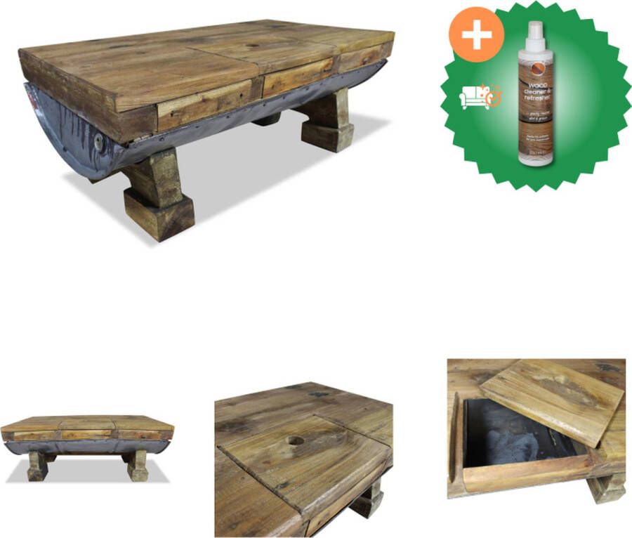 VidaXL Salontafel Industriële Stijl Gerecycled Hout 90x50x35 cm Bruin Met 2 Lades Tafel Inclusief Houtreiniger en verfrisser - Foto 3