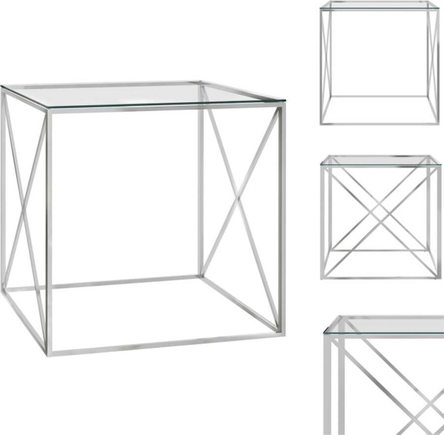 VidaXL salontafel roestvrij staal en glas 55 x 55 x 55 cm X-vormig design Tafel