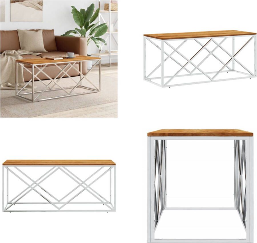 VidaXL -Salontafel-roestvrij-staal-en-massief-acaciahout Salontafel Salontafels Bijzettafel Banktafel