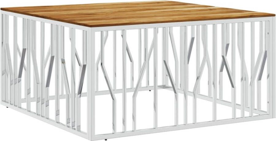 VidaXL Salontafel Roestvrij staal en Acaciahout Zilver Salontafel Houten Salontafel Acacia Salontafel Zilveren Salontafel Moderne Salontafel Tv Tafels