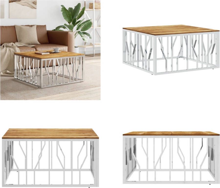 VidaXL -Salontafel-roestvrij-staal-en-massief-acaciahout-zilverkleurig - Foto 2