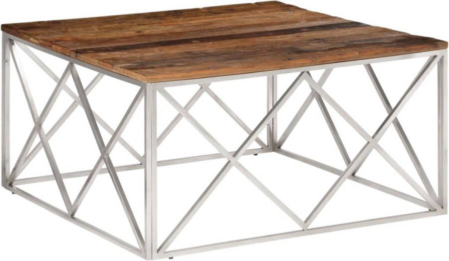 VidaXL Salontafel Zilver RVS & Massief Bielshout Salontafel Koffietafel Meubilair Houten Tafel Metalen Tafel Bielshout Roestvaststaal Livingroom Furniture