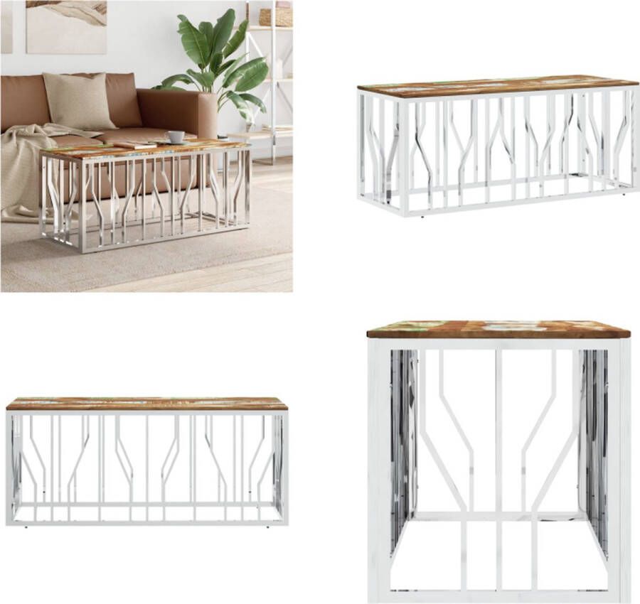 VidaXL -Salontafel-roestvrij-staal-en-massief-gerecycled-hout-zilver Salontafel Salontafels Bijzettafel Banktafel