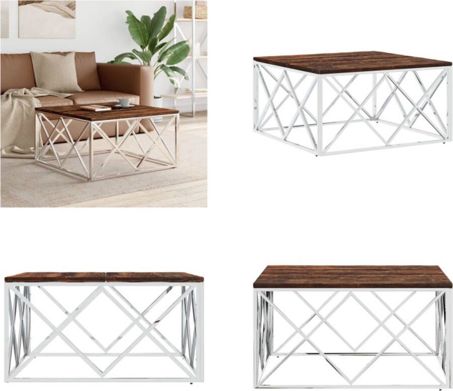 VidaXL -Salontafel-roestvrij-staal-en-massief-hergebruikt-hout Salontafel Salontafels Bijzettafel Banktafel - Foto 2