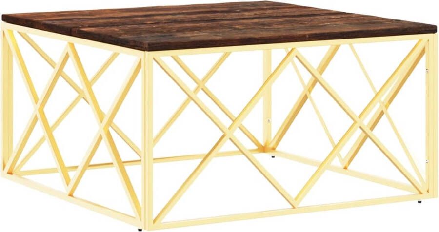 VidaXL -Salontafel-roestvrijstaal-en-massief-gerecycled-hout-goudkleur - Foto 3