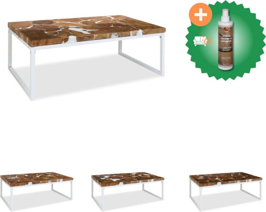 VidaXL Salontafel Rustieke Charme Teakhout met Hars 110x60x40 cm Handgemaakt Tafel Inclusief Houtreiniger en verfrisser