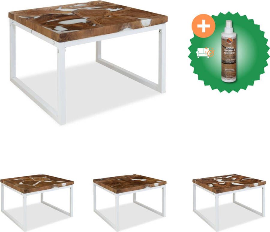 VidaXL Salontafel Rustieke Charme Teakhout met Hars 60 x 60 x 40 cm Tafel Inclusief Houtreiniger en verfrisser
