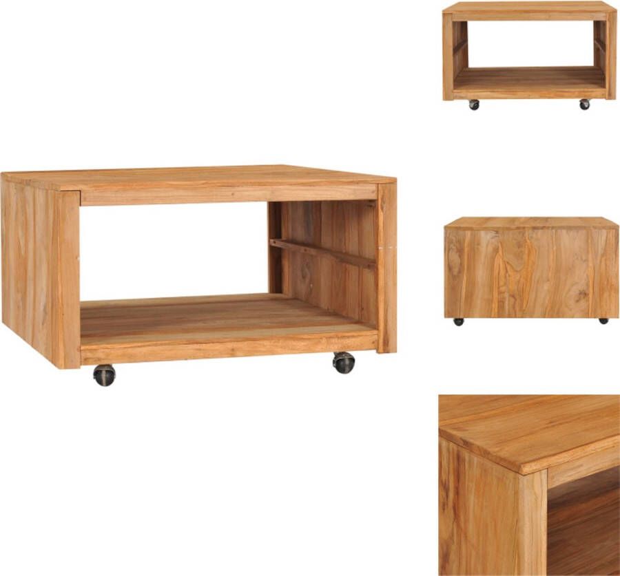 VidaXL Salontafel Rustieke Stijl 80 x 80 x 40 cm Massief Teakhout met Onderschap en Wielen Tafel