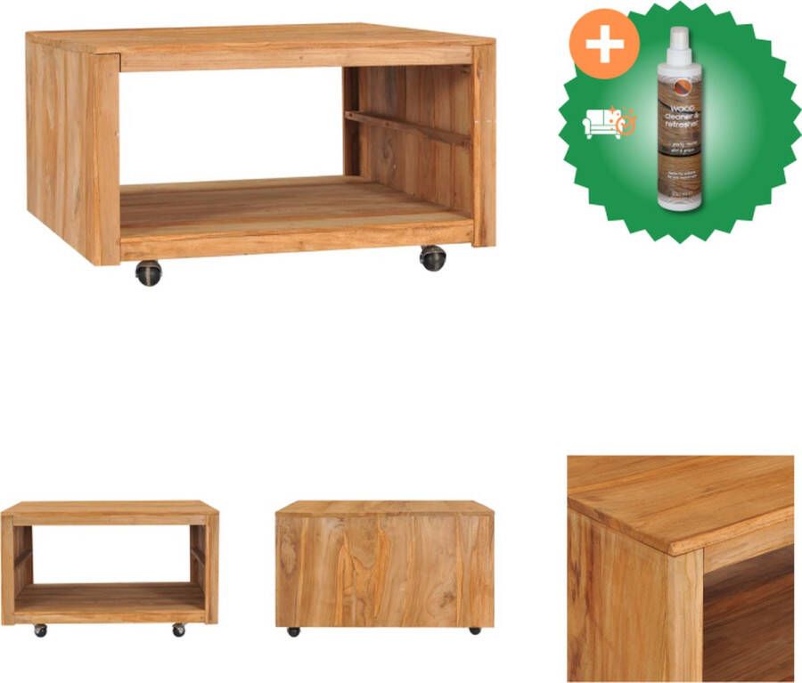 VidaXL Salontafel Rustieke Stijl 80 x 80 x 40 cm Massief Teakhout met Onderschap en Wielen Tafel Inclusief Houtreiniger en verfrisser