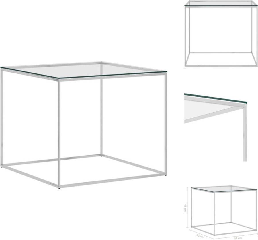 VidaXL Salontafel RVS en glas 50 x 50 x 43 cm Duurzaam Tafel