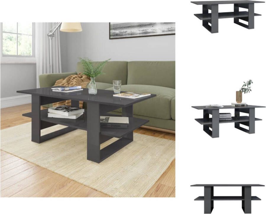 VidaXL Salontafel Scandinavisch 110x55x42 cm Hoogglans grijs Met schap Tafel