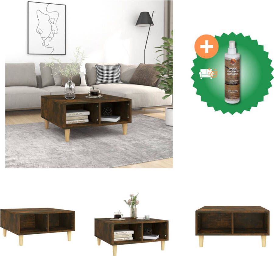 VidaXL Salontafel Scandinavisch Bijzettafel met opbergschappen 60 x 60 x 30 cm Gerookt eiken Spaanplaat Eucalyptushout Tafel Inclusief Houtreiniger en verfrisser
