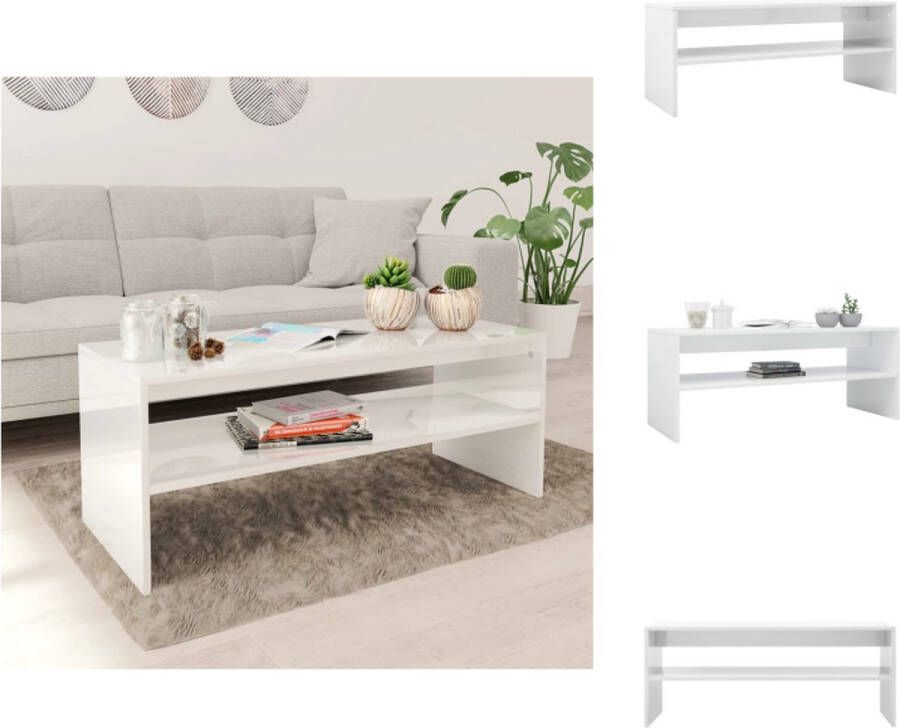 vidaXL Salontafel Scandinavisch design Hoogglans wit 100 x 40 x 40 cm (B x D x H) Met schap Tafel