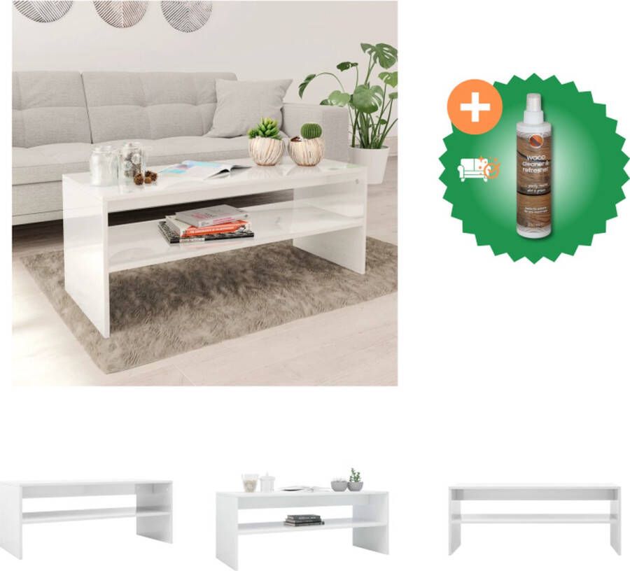 VidaXL Salontafel Scandinavisch design Hoogglans wit 100 x 40 x 40 cm (B x D x H) Met schap Tafel Inclusief Houtreiniger en verfrisser