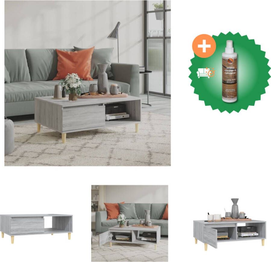 VidaXL Salontafel Scandinavisch Grijs Sonoma Eiken 90 x 60 x 35 cm Met Opbergschappen Tafel Inclusief Houtreiniger en verfrisser