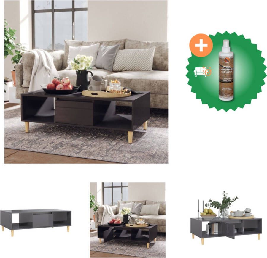 VidaXL Salontafel Scandinavisch Opbergschappen Hoogglans Grijs 103.5 x 60 x 35 cm Tafel Inclusief Houtreiniger en verfrisser