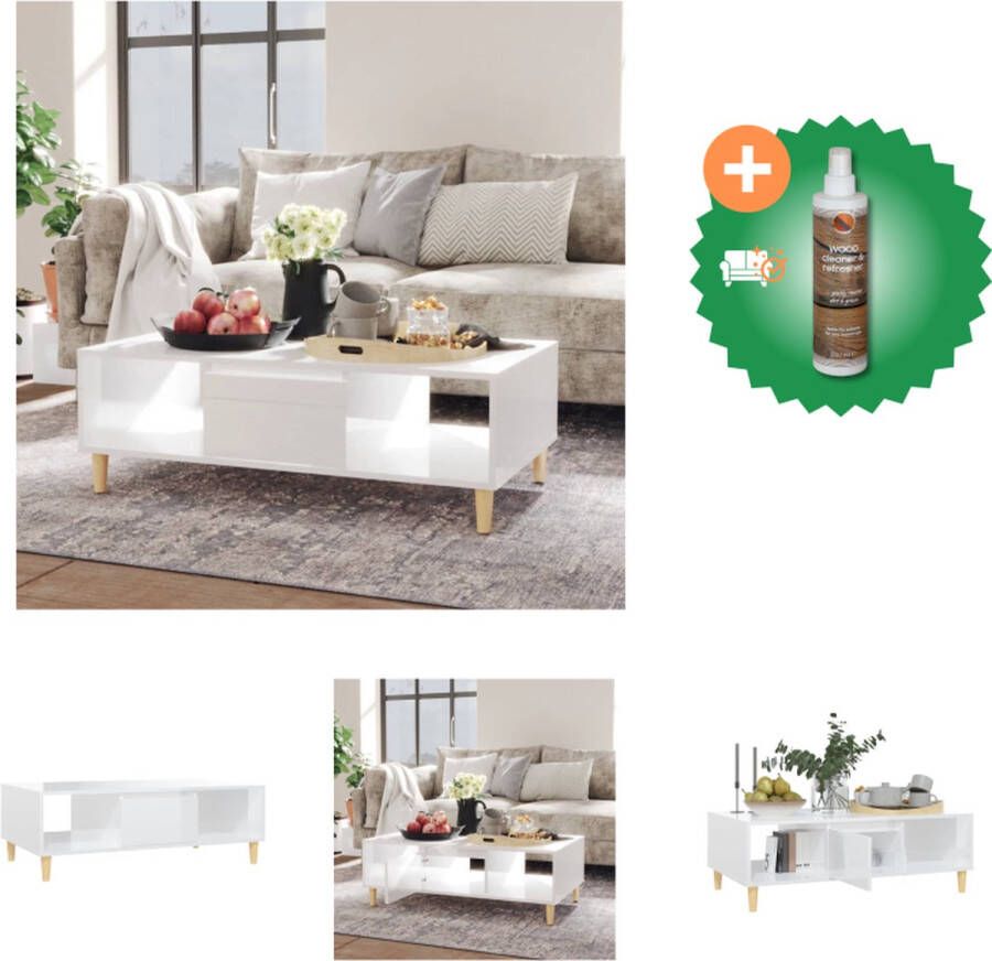 VidaXL salontafel Scandinavisch opbergschappen hoogglans wit 103.5 x 60 x 35 cm Tafel Inclusief Houtreiniger en verfrisser