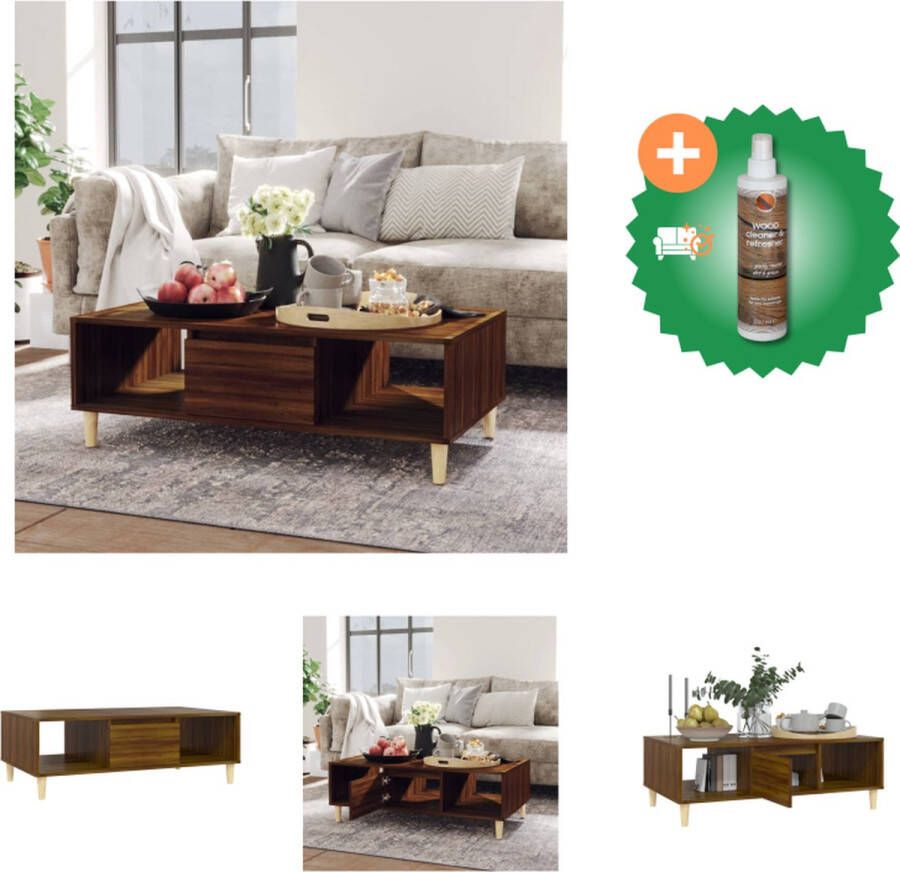 VidaXL Salontafel Scandinavische charme Opbergschappen 103.5 x 60 x 35 cm Bruineiken Spaanplaat Eucalyptushout Tafel Inclusief Houtreiniger en verfrisser