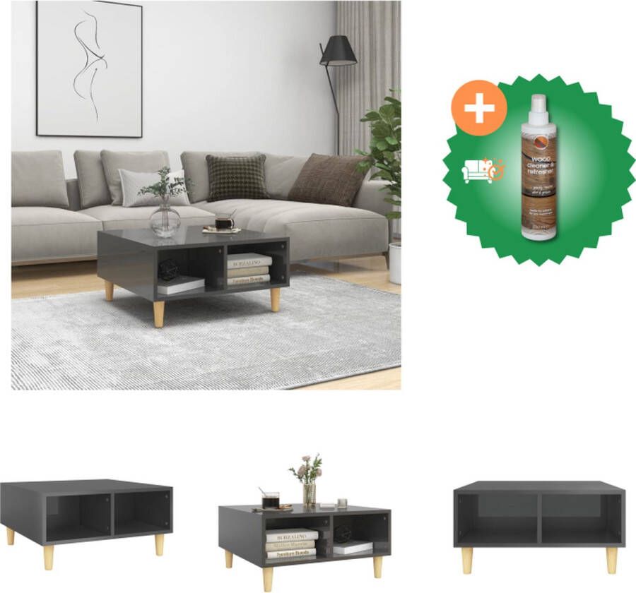 VidaXL Salontafel Scandinavische Stijl 60x60x30 cm Met Opbergschappen Hoogglans Grijs Tafel Inclusief Houtreiniger en verfrisser