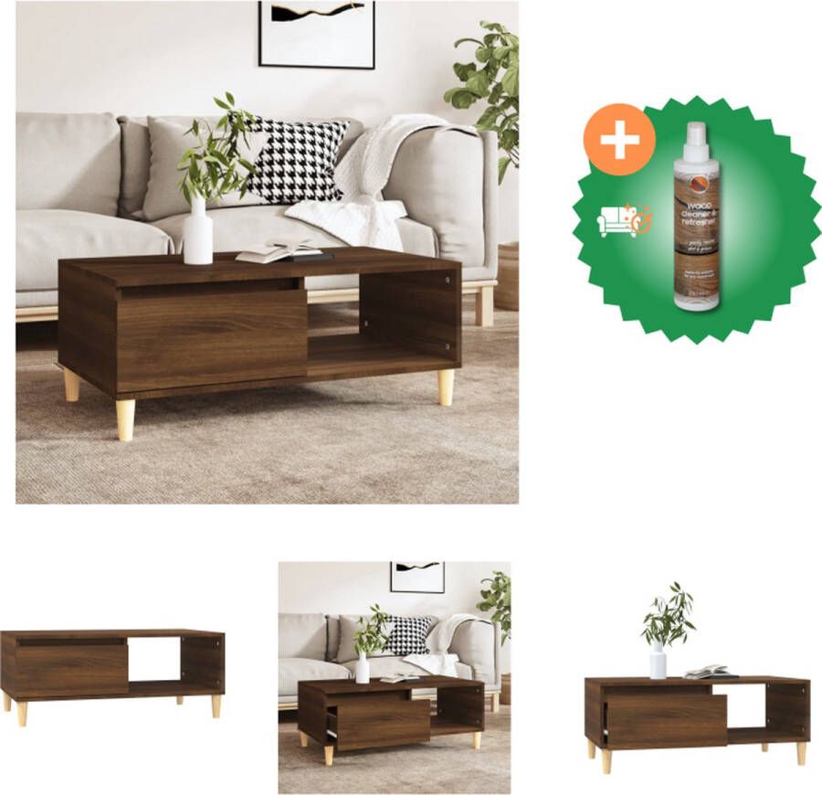 VidaXL Industriële Salontafel Bijzettafel met Lade en 2 Open Vakken Stevig Tafelblad Metalen Voeten Bruineiken 90x50x36.5cm Tafel Inclusief Houtreiniger en verfrisser - Foto 2