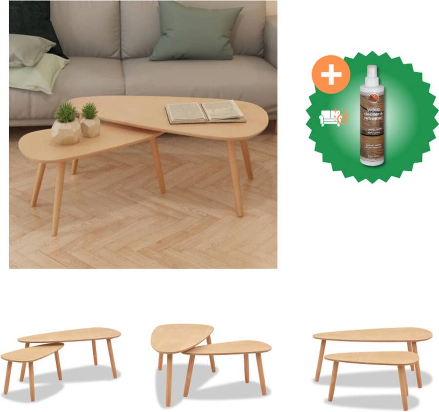 VidaXL Salontafel Scandinavische stijl Massief grenenhout MDF tafelbladen Set van 2 Bruin 100x50x40cm 70x34.5x35cm Tafel Inclusief Houtreiniger en verfrisser