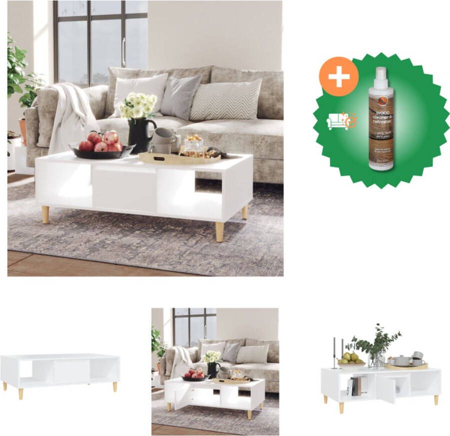 VidaXL Salontafel Scandinavische Stijl Opbergschappen 103.5 x 60 x 35 cm Wit Tafel Inclusief Houtreiniger en verfrisser