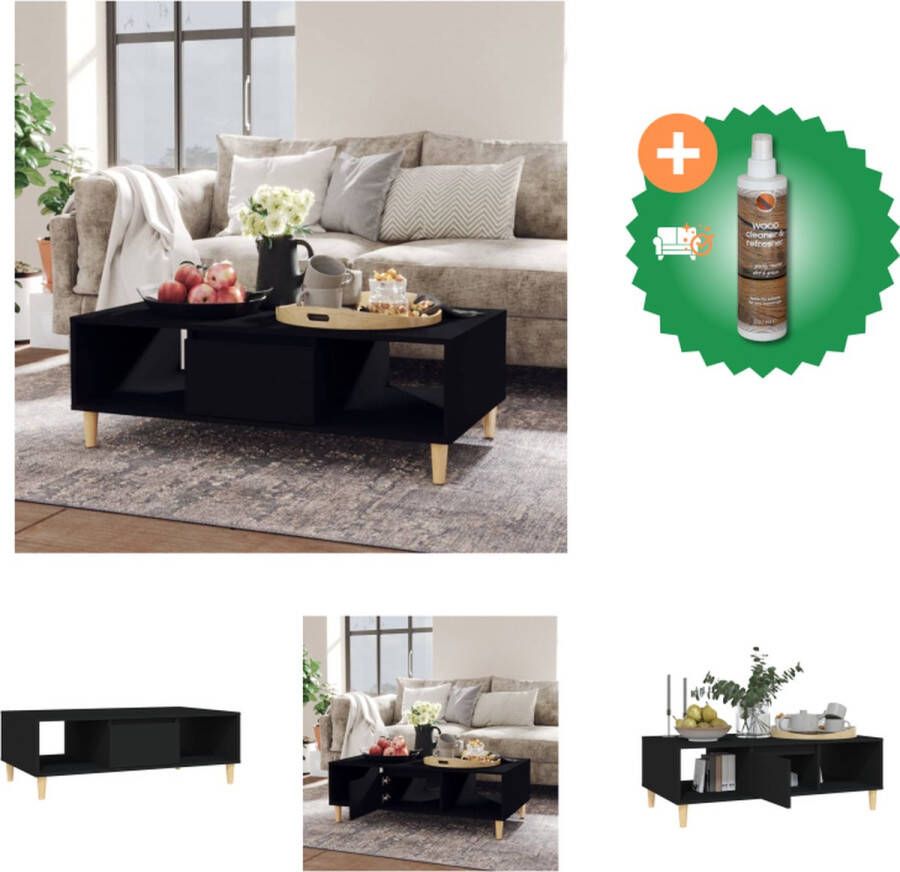 VidaXL Salontafel Scandinavische Stijl Opbergschappen 103.5 x 60 x 35 cm Zwart Tafel Inclusief Houtreiniger en verfrisser