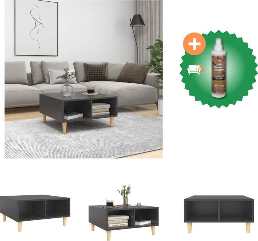 VidaXL Salontafel Scandinavische Stijl Opbergschappen 60x60x30 cm Grijs Spaanplaat en Eucalyptushout Tafel Inclusief Houtreiniger en verfrisser
