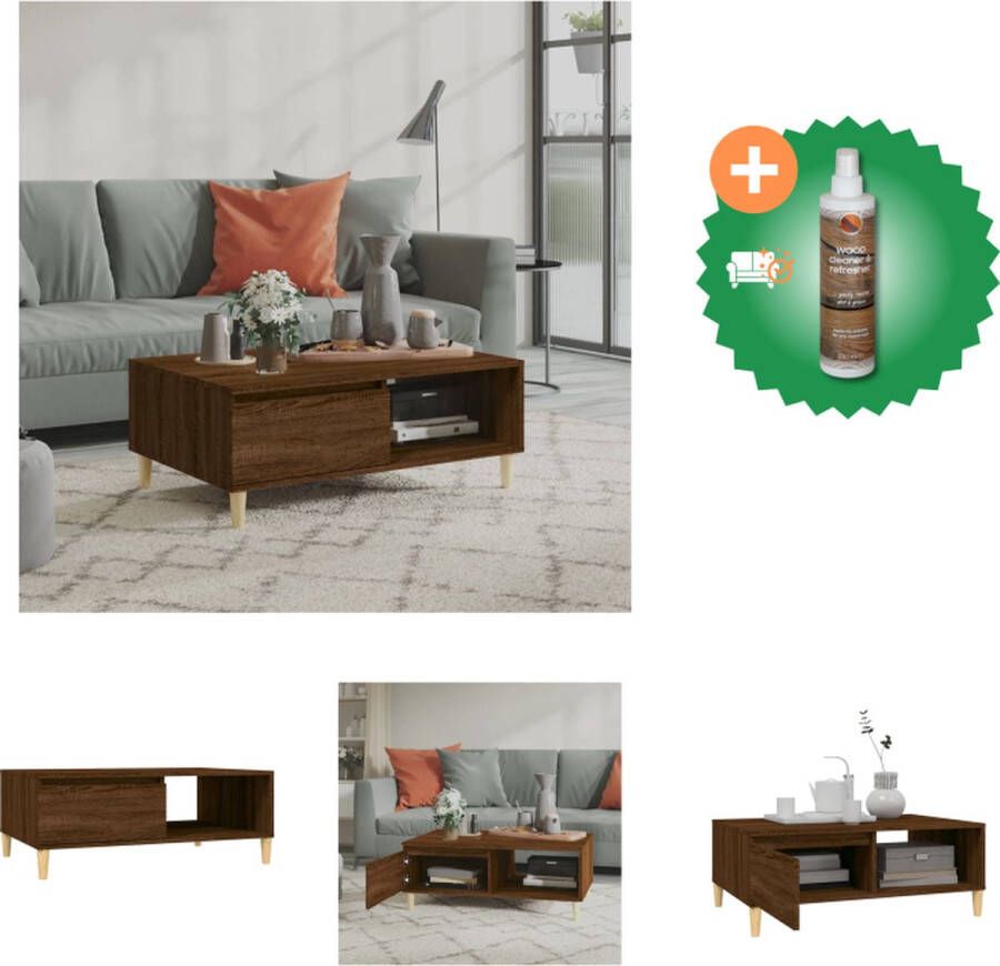 VidaXL Salontafel Scandinavische stijl Opbergschappen Bruineiken 90 x 60 x 35 cm Montage vereist Tafel Inclusief Houtreiniger en verfrisser