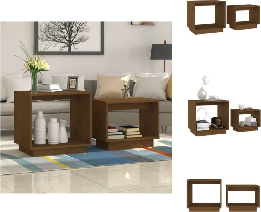 VidaXL Salontafel Salontafels Houten Salontafel Bijzettafel 2-delige Salontafelset massief grenenhout honingbruin