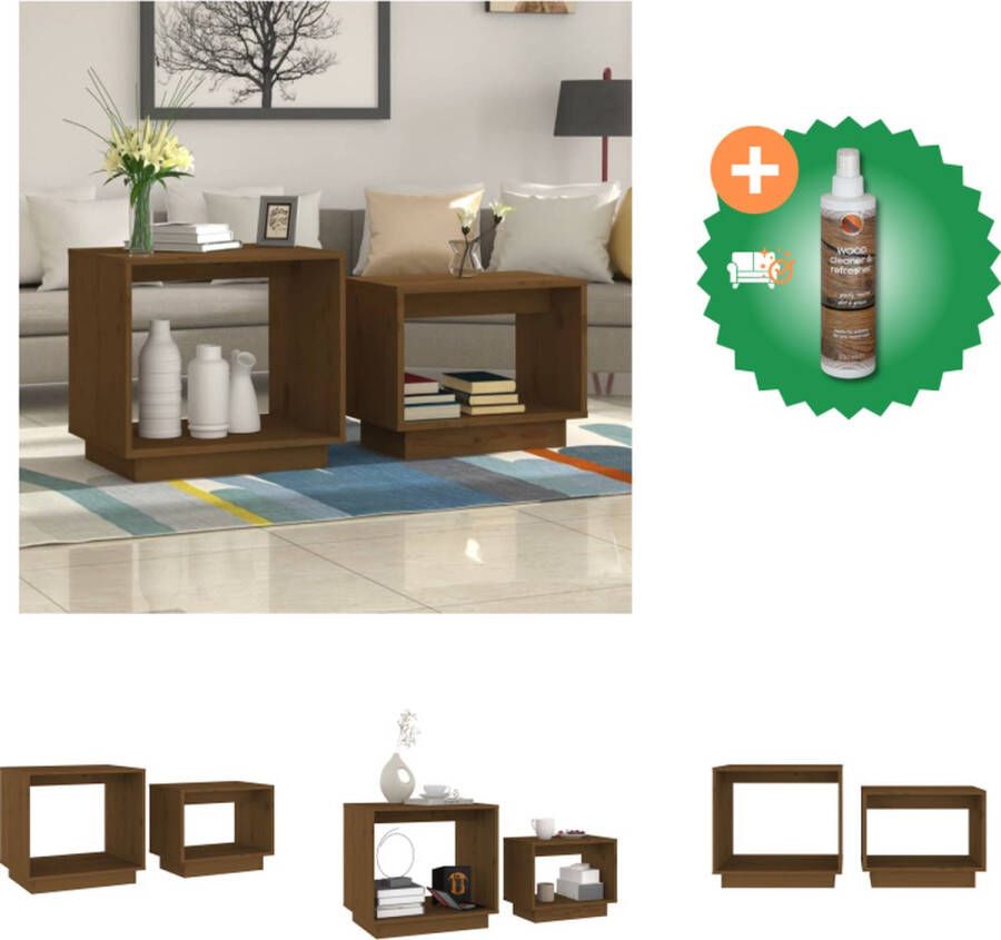 VidaXL Salontafel Set Grenenhout Multifunctioneel Honingbruin 50x40x47cm 40x25x32cm Montage vereist Tafel Inclusief Houtreiniger en verfrisser - Foto 2