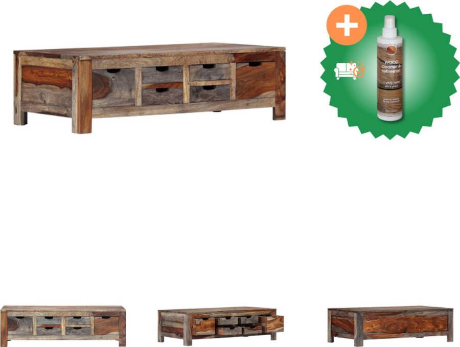 VidaXL Salontafel Sheeshamhout Grijs 100x50x30 cm met 6 lades Tafel Inclusief Houtreiniger en verfrisser