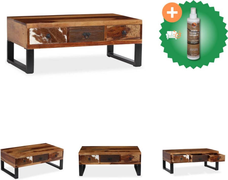 VidaXL Salontafel Sheeshamhout Industriële Stijl 90x50x35cm Met Koeienhuid en Handgesneden Decoraties Tafel Inclusief Houtreiniger en verfrisser - Foto 2