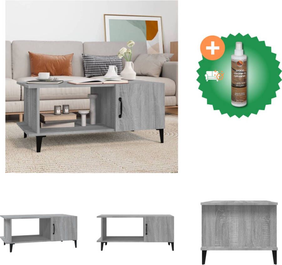 VidaXL Salontafel Grijs Sonoma Eiken 90 x 50 x 40 cm Sterk stabiel en vochtbestendig Tafel Inclusief Houtreiniger en verfrisser