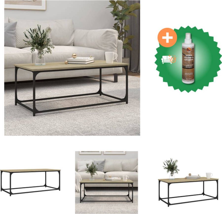 VidaXL Salontafel 102x50x40 cm bewerkt hout en ijzer sonoma eikenkleur Tafel Inclusief Houtreiniger en verfrisser