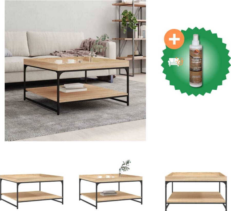 VidaXL Salontafel 80x80x45 cm bewerkt hout en ijzer sonoma eikenkleur Tafel Inclusief Houtreiniger en verfrisser