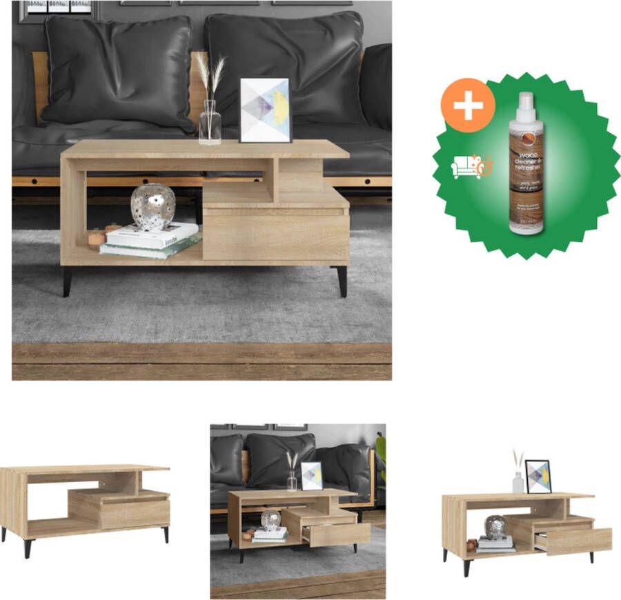 VidaXL Salontafel Sonoma eiken 90 x 49 x 45 cm Duurzaam bewerkt hout Met opbergruimte Tafel Inclusief Houtreiniger en verfrisser - Foto 2