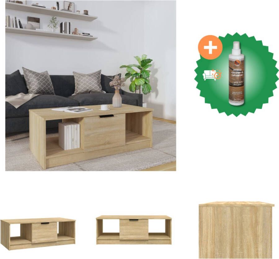 VidaXL Salontafel Sonoma eiken Bewerkt hout 102 x 50 x 36 cm Extra opbergruimte Tafel Inclusief Houtreiniger en verfrisser