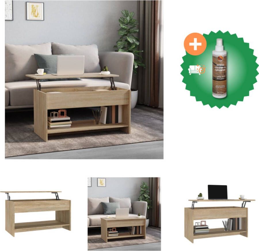 VidaXL Salontafel Sonoma Eiken Bewerkt Hout 102 x 50 x 52.5 cm Verborgen Opbergruimte Tafel Inclusief Houtreiniger en verfrisser