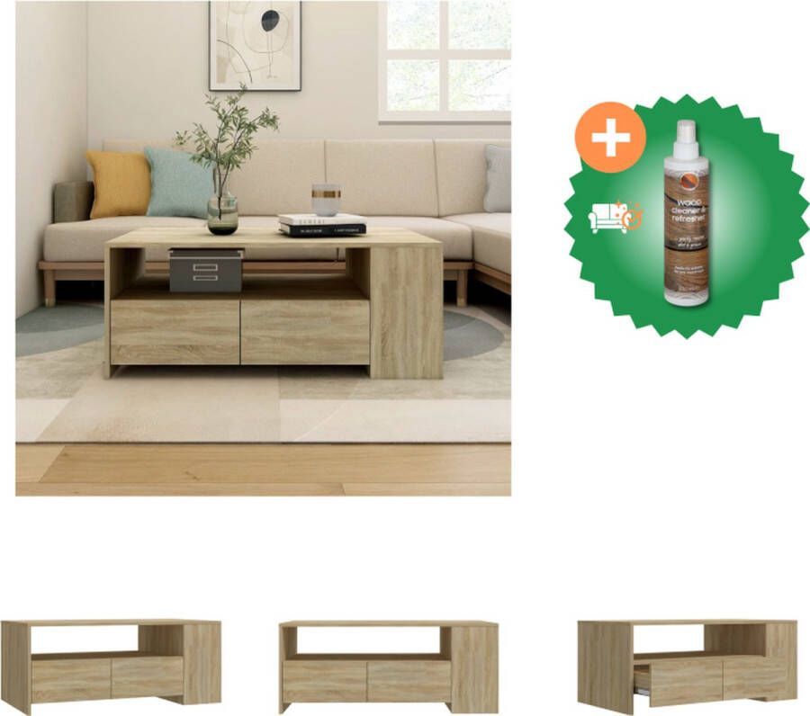 VidaXL Salontafel Sonoma Eiken Bewerkt Hout 102 x 55 x 42 cm Opbergruimte Tafel Inclusief Houtreiniger en verfrisser