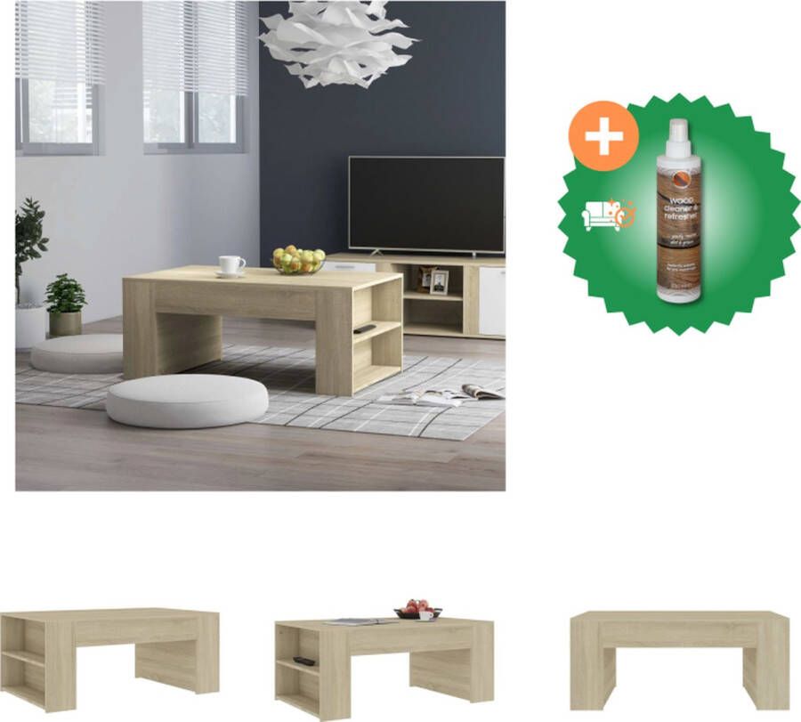 VidaXL Salontafel Sonoma Eiken Spaanplaat 100 x 60 x 42 cm Met Opbergschappen Tafel Inclusief Houtreiniger en verfrisser