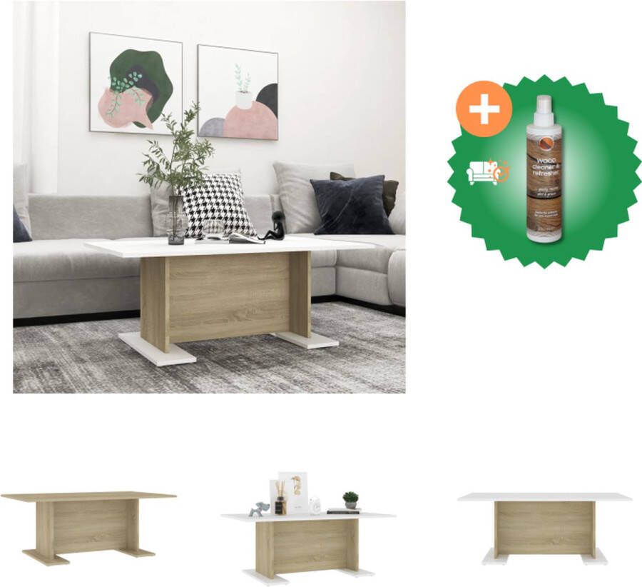 VidaXL Salontafel Spaanplaat 103.5 x 60 x 40 cm Wit en Sonoma Eiken Montage vereist Tafel Inclusief Houtreiniger en verfrisser
