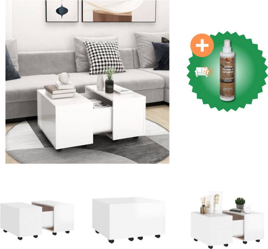 VidaXL Salontafel Spaanplaat 60 x 60 x 38 cm Verlengbaar Hoogglans wit Tafel Inclusief Houtreiniger en verfrisser