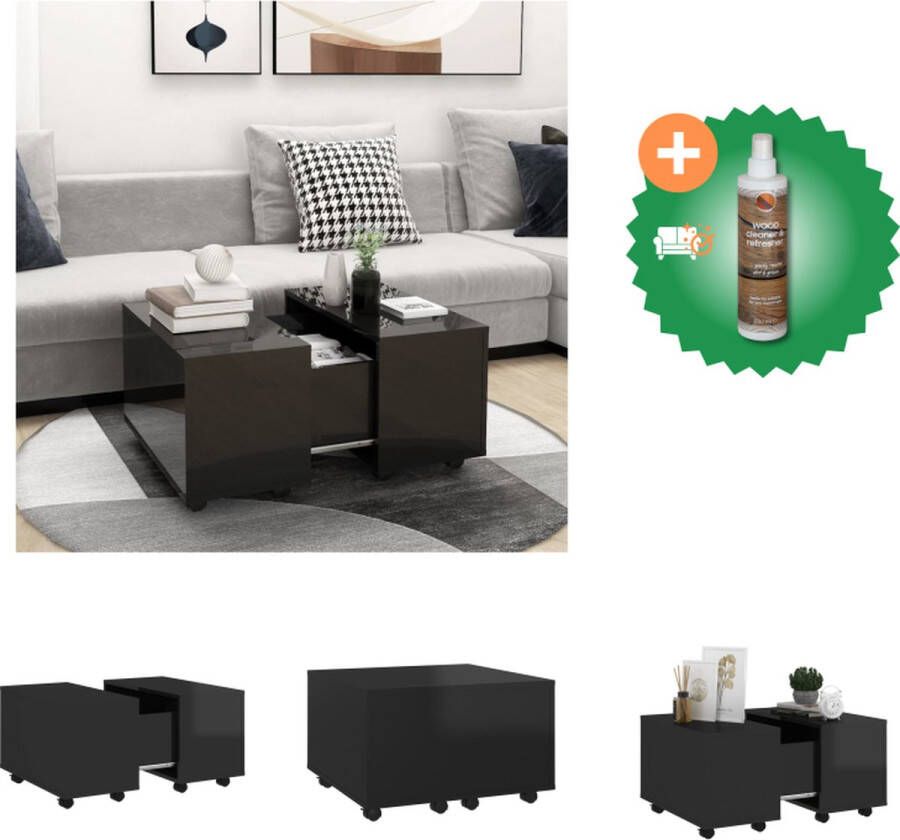 VidaXL Salontafel Spaanplaat 60 x 60 x 38 cm Verlengbaar Hoogglans Zwart Tafel Inclusief Houtreiniger en verfrisser