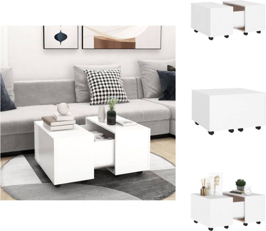 VidaXL Salontafel Spaanplaat 60x60x38 cm Met verlengfunctie Wit Tafel