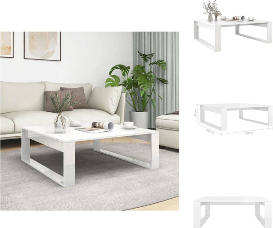 VidaXL Tafel Tafels Tafeltje Tafeltjes Salontafel 100x100x35 cm bewerkt hout hoogglans wit