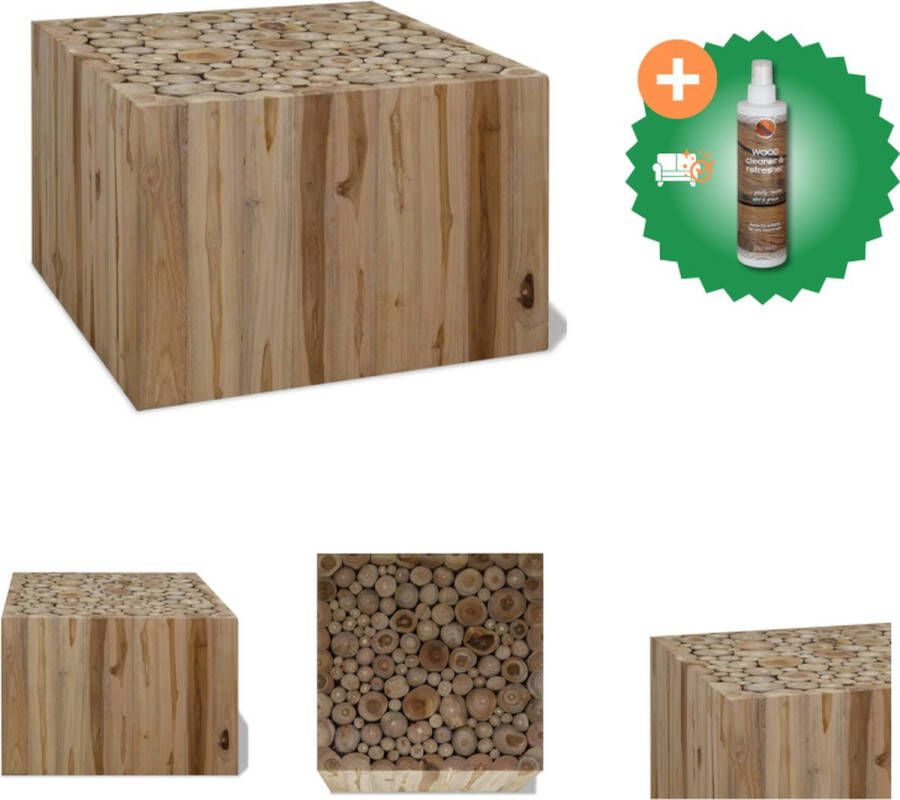 VidaXL Salontafel Stapel Teakhout 50x50x35 cm Handgemaakt Tafel Inclusief Houtreiniger en verfrisser