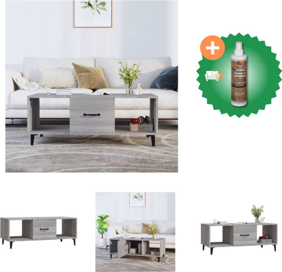 VidaXL Salontafel 102x50x40 cm bewerkt hout grijs sonoma eikenkleurig Tafel Inclusief Houtreiniger en verfrisser
